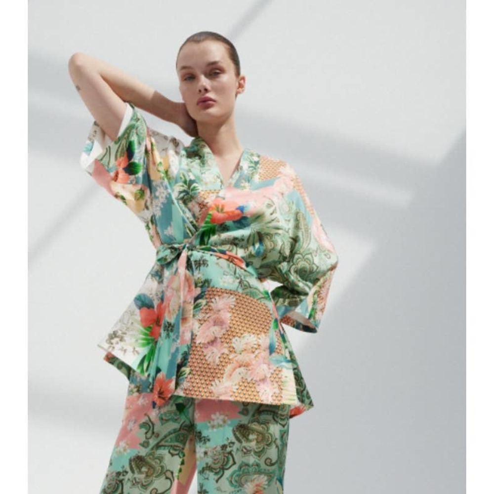 Zara Floral Mint Green and Coral Kimono Top